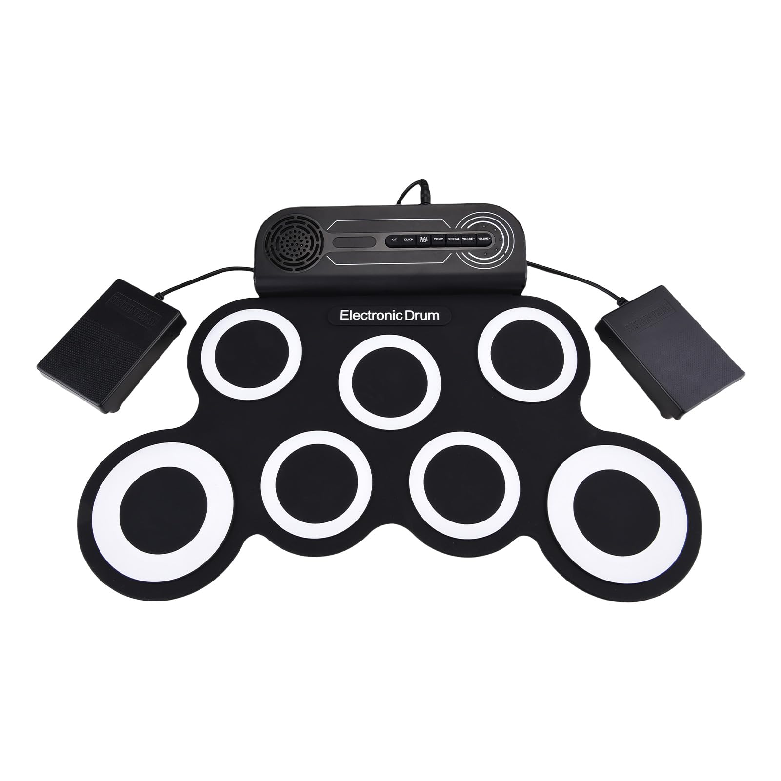 Generic Set di Batteria Elettronica con Pedali Portatile e Ricaricabile per lo Studio Domestico Kit in Silicone da 7 Pad con Bacchette e Pedale (Versione in bianco e nero)