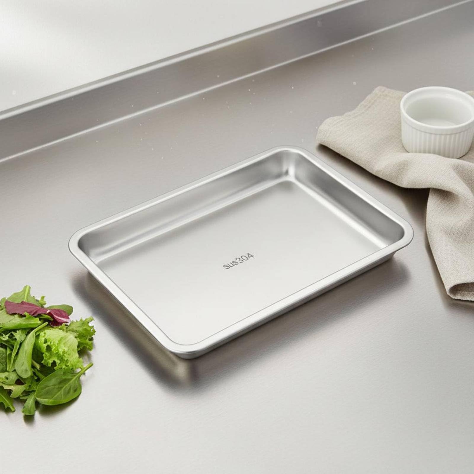 Bandeja Rectangular de Acero Inoxidable Resistente a la Corrosión Bandeja Profunda de Acero Multiusos para Cocina, 45x35x15cm, Lavabo Profundo