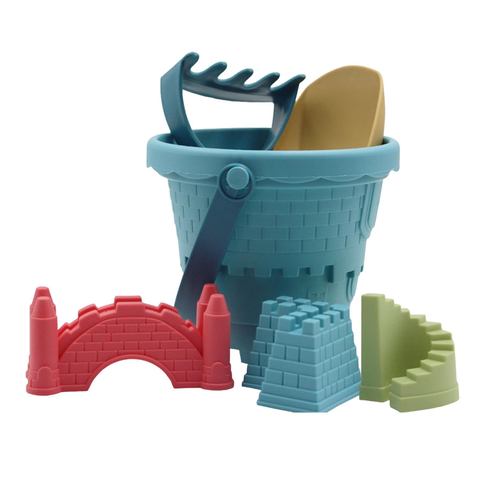 6Pcs Beach Toys Set for Kids, Funny Bucket and Spade Beach Set, Multiple Sand Toys Include Bucket, Shovels and Castle Molds, Ideal for Summer Holiday Beach Activities and Creative Development (F)