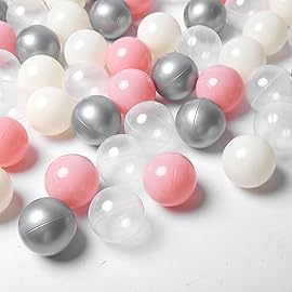 STARBOLO Ball Pit Balls for Toddlers - 100pcs BPA&Phthalate Free Non-Toxic Crush Proof Play Balls Soft Plastic Balls for Toddlers Baby Kids Birthday Pool Tent Party (Pink & Beige & Clear & Sliver)