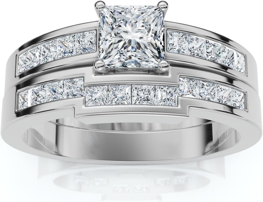 Pompeii 1ct Princess Cut Channel Set Diamond Wedding Engagement Ring 14K White Gold