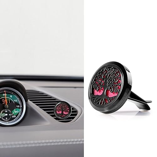 Miniatura 6 de RoyAroma Difusor de aceite esencial de aromaterapia para automóvil, de acero inoxidable, con clip de ventilación, 12 almohadillas de fieltro, árbol