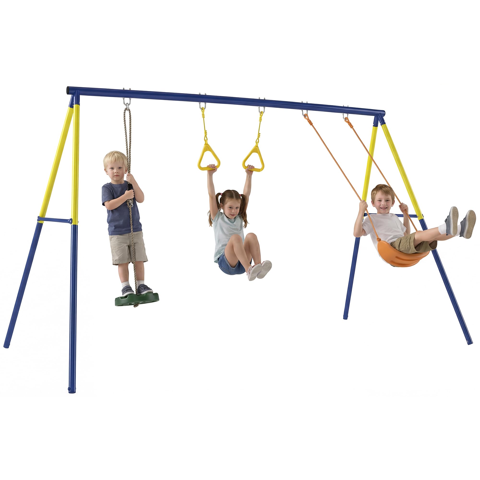 AIYAPLAY 3 in 1 Children's Swing Classic Standing Gymnastic Hoops, Load 150 kg, for Indoor, Outdoor, for Children from 3 to 8 Years, Multi-Coloured