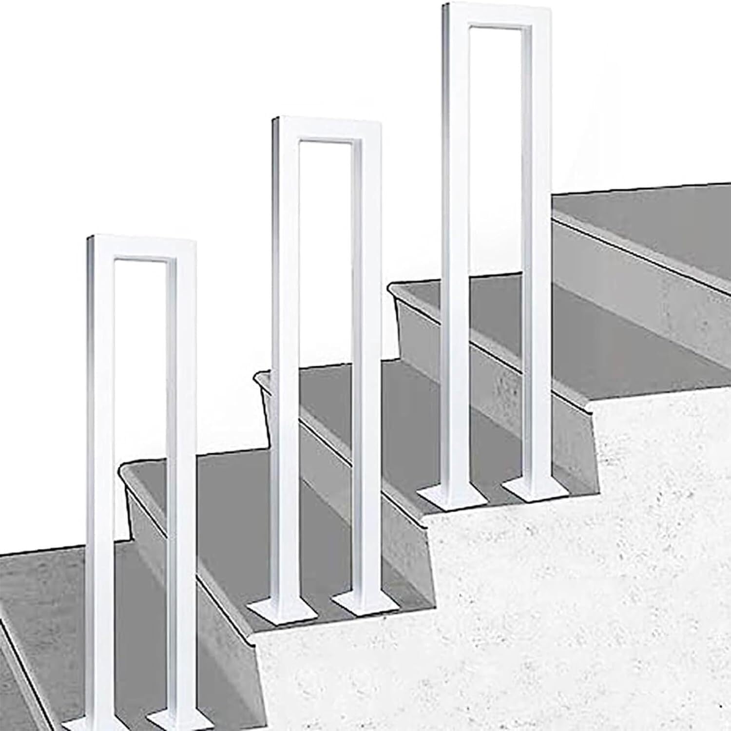 White U-Shaped Stairs Handrail, Steps Handrails for Indoor Outdoor, High 35-100cm Hand Rails Guardrail, Safety Non-Slip Stair Baluster, Outdoor Steps Grab Bar for Garden Villa(85CM/2.7FT)