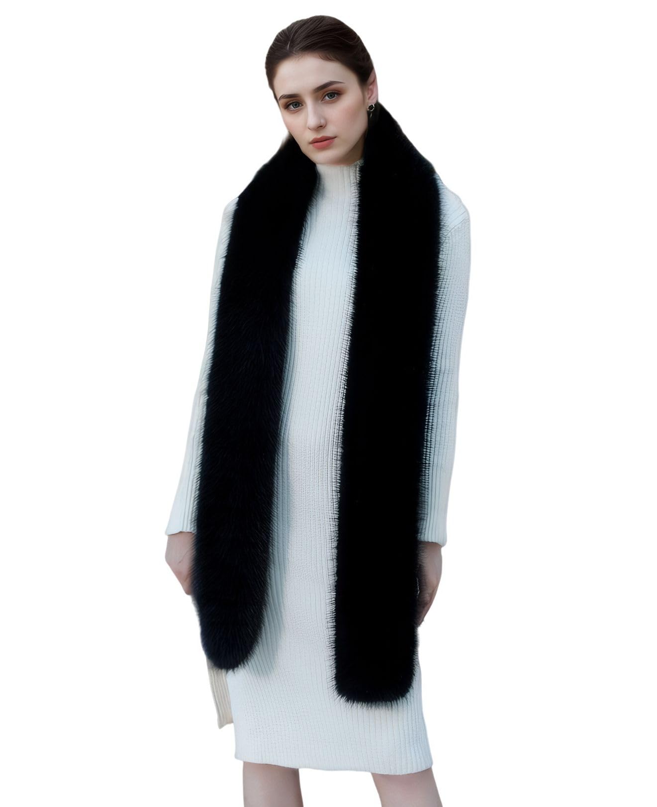 Tngan Faux Fox Fur Collar Scarf Neck Warmer Women Stole Long Scarves Shawl Wrap