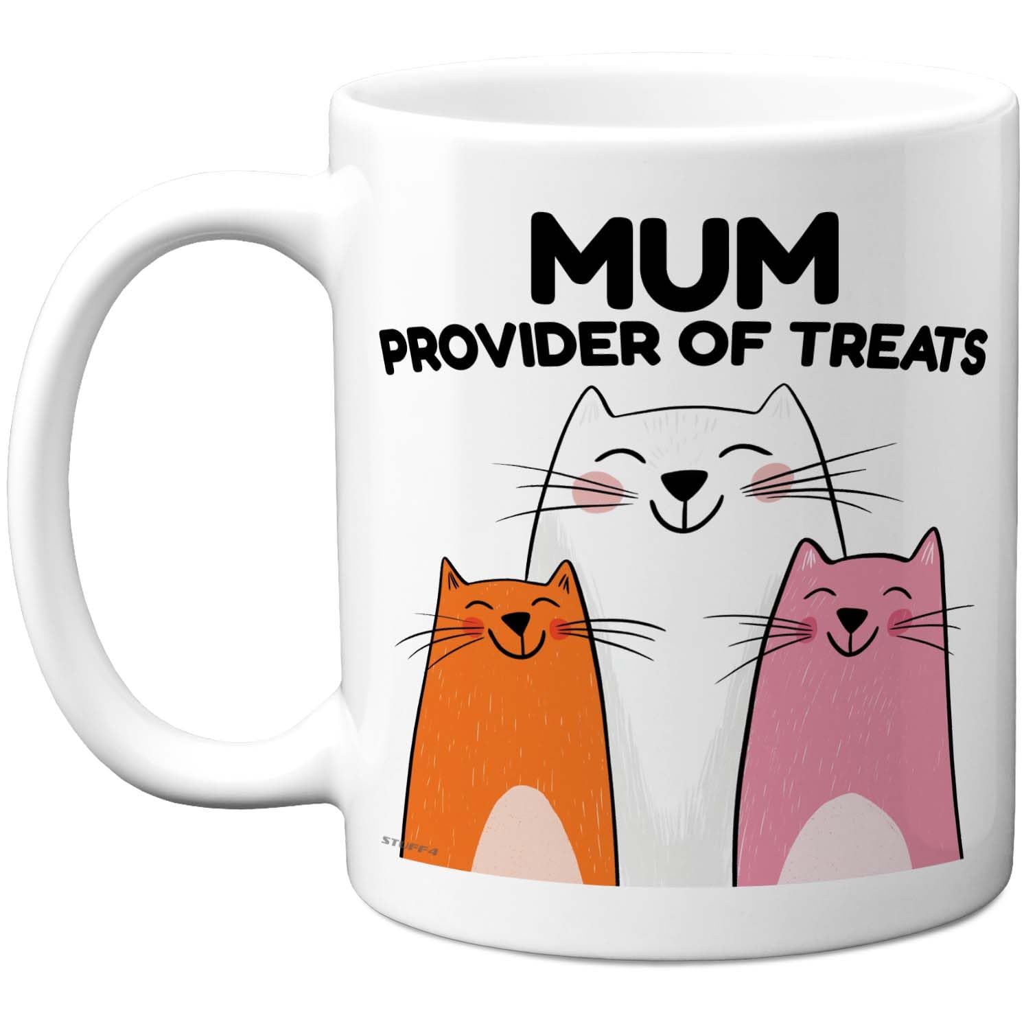Stuff4 Funny Mum Mug - Cats Motif with Provider of Treats Slogan - Light-Hearted Novelty for Cat Lovers - 11oz Ceramic Gloss Mug