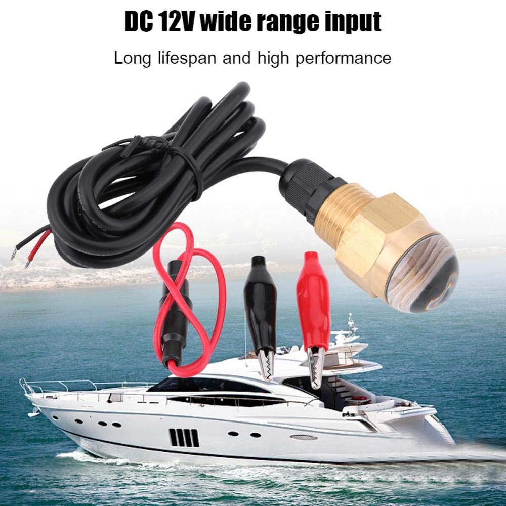EVGATSAUTO Lampe LED Sous-Marine pour Bateau, Laiton et Verre, Bleu, 12V, 840lm, Câble 1,2m, Bouchon de Vidange NPT 1/2