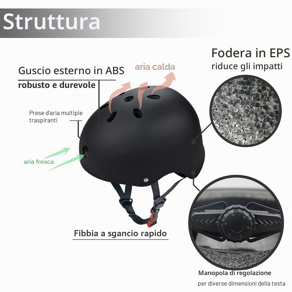 Casco di Kit di Protezioni 6 Pezzi Casco da BMX Pads genouillères di Gomito con protège-poignets per Patin, Bicicletta, Skateboard, Scooter
