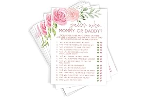 Floral Printed Guess Who Mommy or Daddy Baby Shower Game (50 Cards)