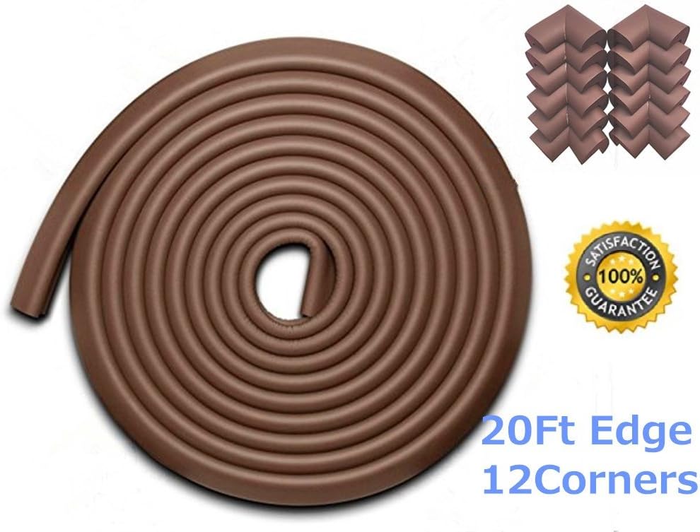 AWESOM 23.3 ft [19.7ft Edge + 12 Corners] Safety Edge & Corner Cushion Guards- Premium Childproofing Protection -COFFEE-EXTRA LONG, EXTRA DENSE,3 Packs
