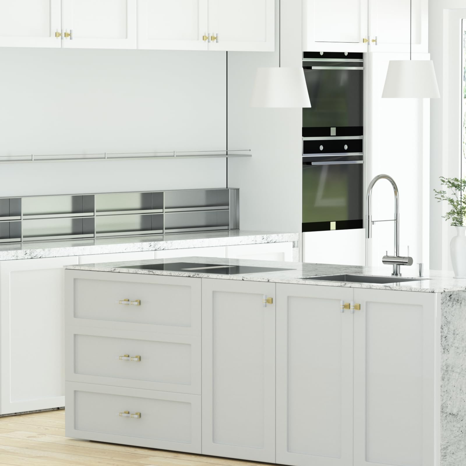 Paquete de 10 pomos de mármol blanco para gabinete, pomos dorados de grano de mármol y pomos dorados, pomos de gabinete de cocina, pomos cuadrados sólidos para cajones de aparador, accesorios