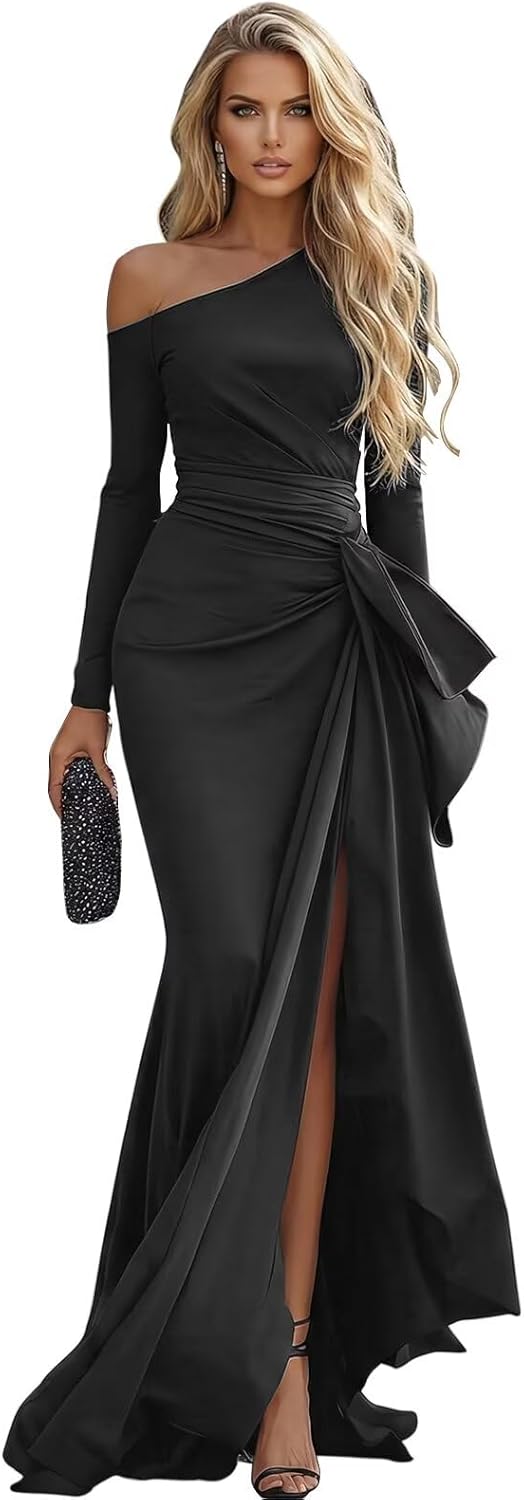 One Shoulder Prom Dresses for Women 2026 Off Shoulder Mermaid Formal Gowns and Evening Dresses with Slit