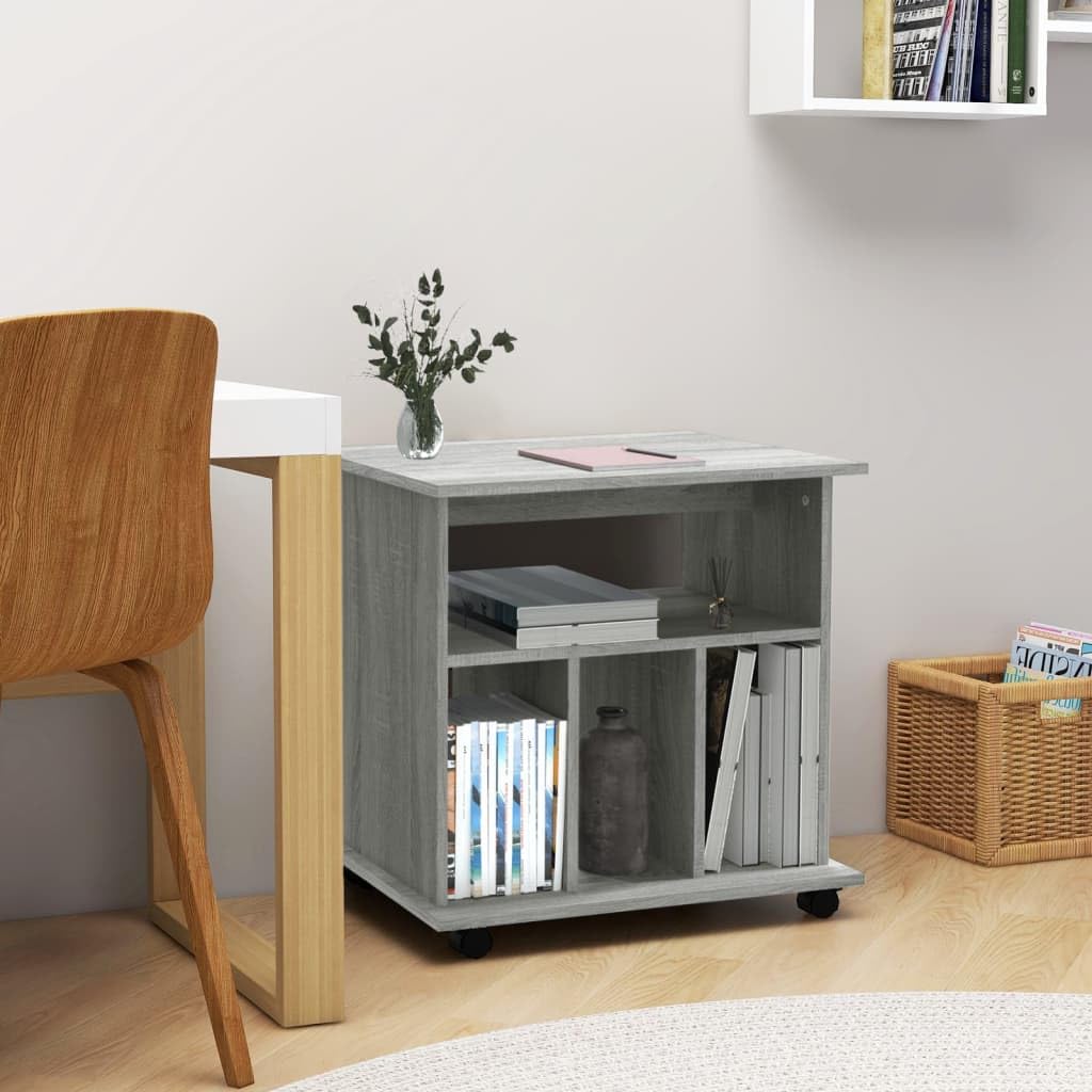 Brokky Armadietto con Ruote Grigio Sonoma 60x45x60cm Legno Multistrato-Carrello Porta Stampante,Mobiletto con Ruote,Supporto per Stampante in Legno,Classificatore per Documenti per Studio,Ufficio