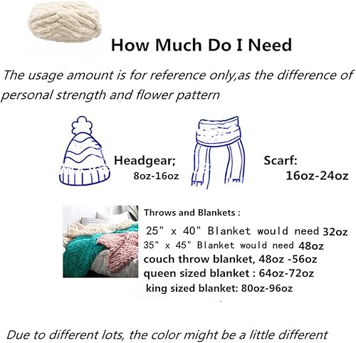 Miniatura 5 de Paquete de 8 hilos de felpilla gruesos para manta, color blanco, supervoluminoso, suave, grueso, esponjoso, gigante, lavable, de poliéster grande