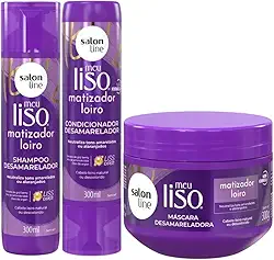 Kit Meu Liso Matizador Loiro com Shampoo e Condicionador 300ml e Máscara Desamareladora 300g Salon Line