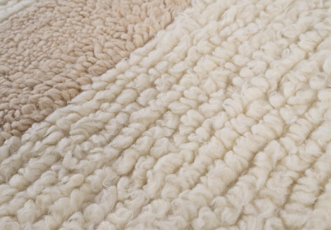 Hand Woven Cream and Beige Rectangular Wool 52 Pounds Modern Textured Living Room Area Rug 8.0x10.0