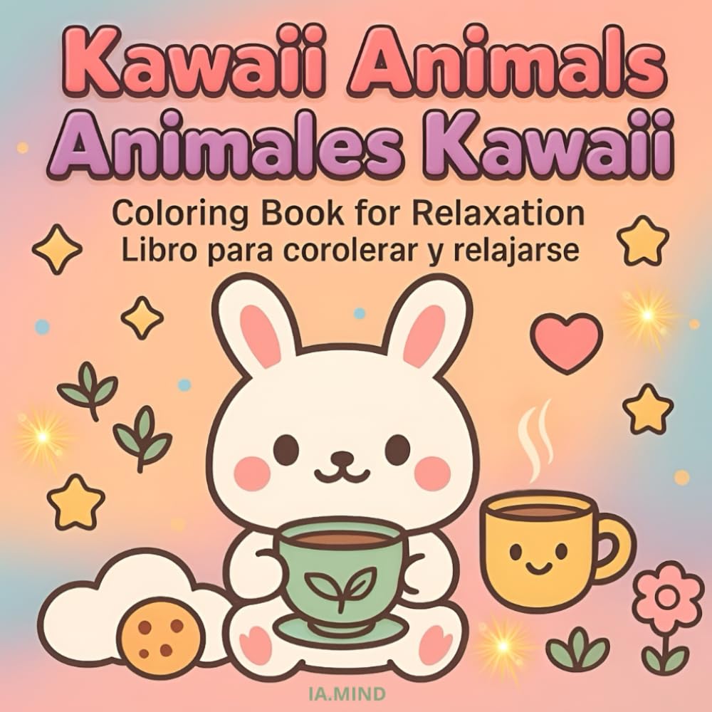 Animales Kawaii para Colorear: Libro para colorear para adultos. 55 ilustraciones kawaii de animales. Diseños relajantes para reducir el estrés y ... de calma solo para ti, sin ruido y sin prisas