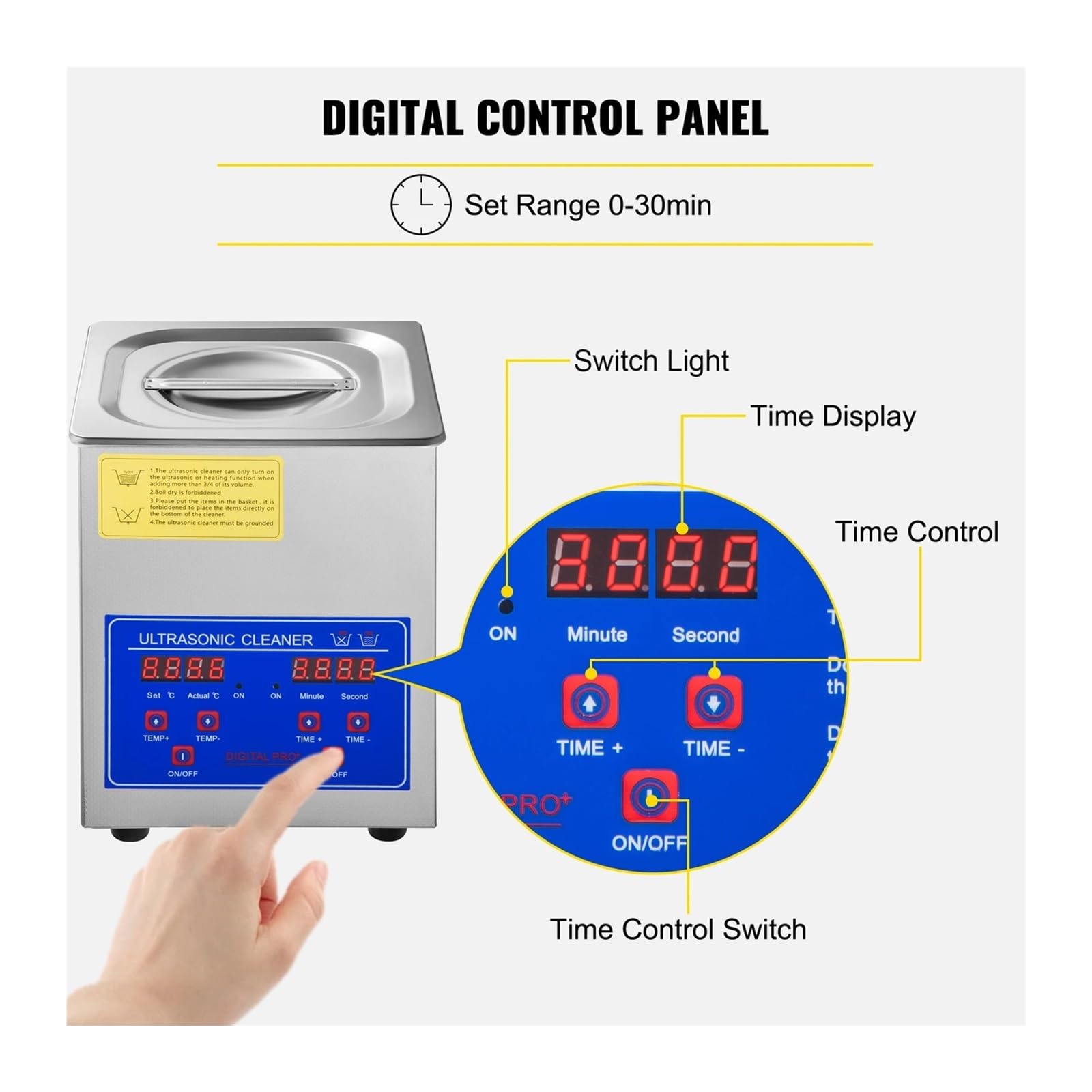 Limpiador ultrasónico de Acero Inoxidable de 2 l con Temporizador y Calentador Digital for Limpieza de Joyas en el hogar.
