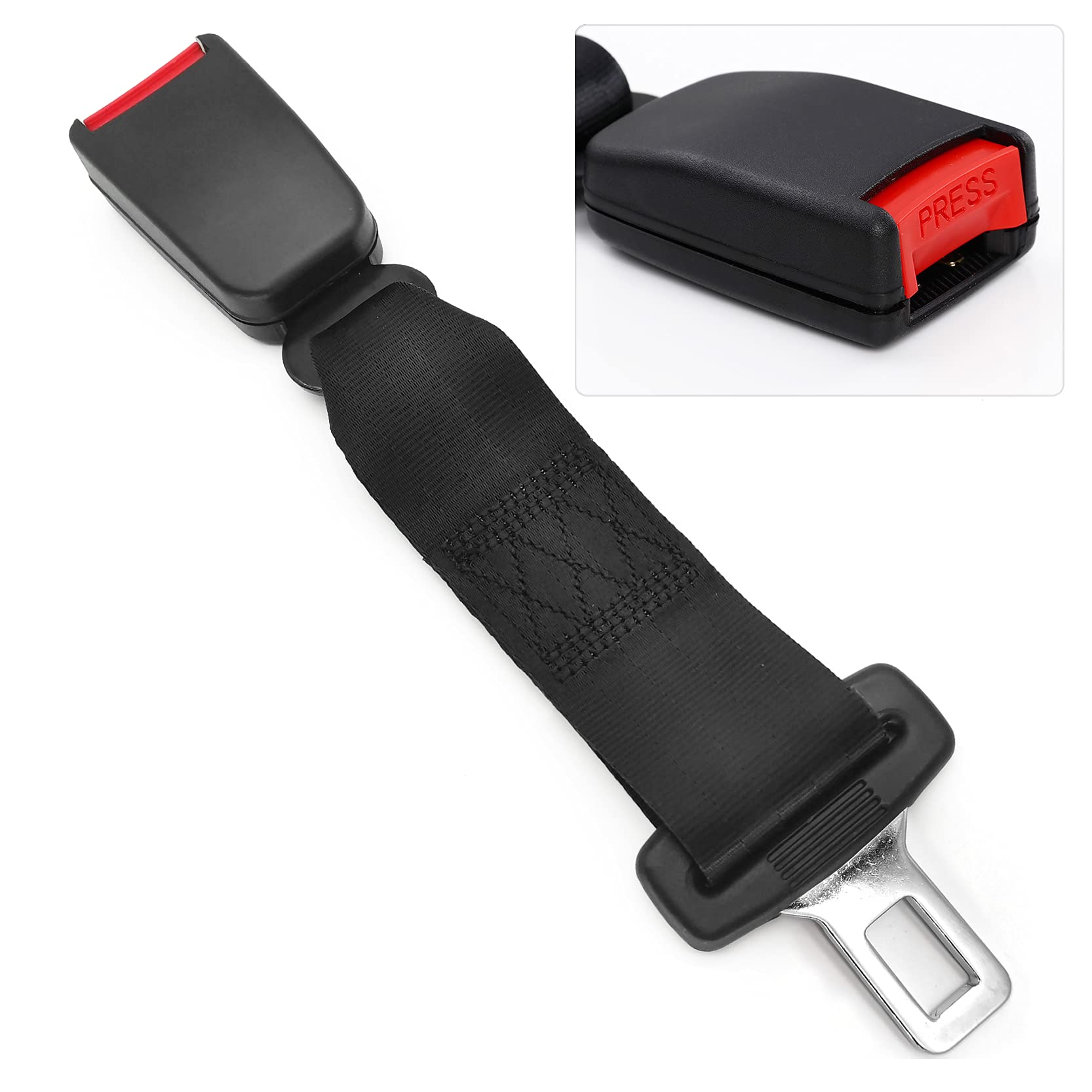 Seat Belt Extension Buckle, Car Seatbelt Extender, Extension Band Buckles Child Seat Holder for Kids, Compatible with Most Cars, Connector 7/8" Metal Tongue Width for Obese, Maternity (Black)