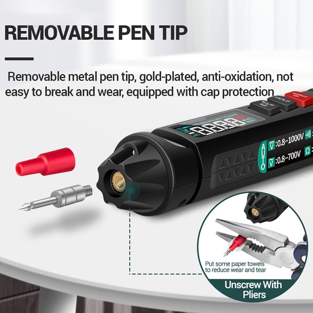 Medidor de voltaje, Pinza Amperimétrica Probador De Voltaje Detector Pantalla LCD Sensor CA Sin Contacto Pluma Verificación Cable