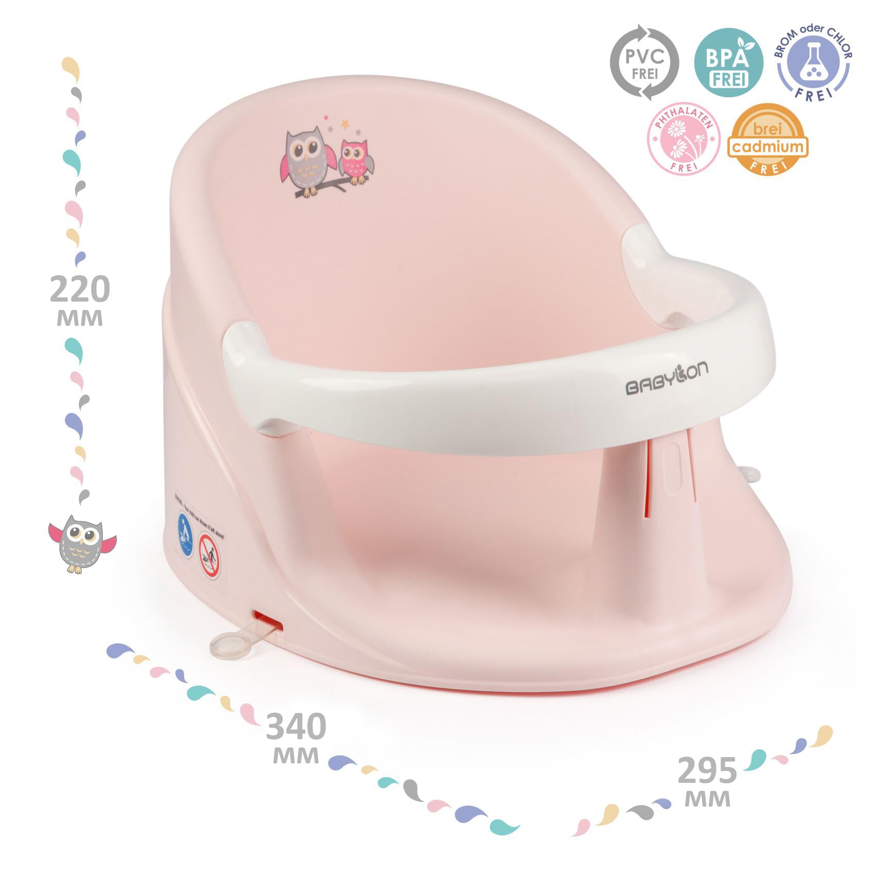 BABYLON Nemo Siège de bain Bébé, Baignoire, ventouses, 6M+, Rose/blanc