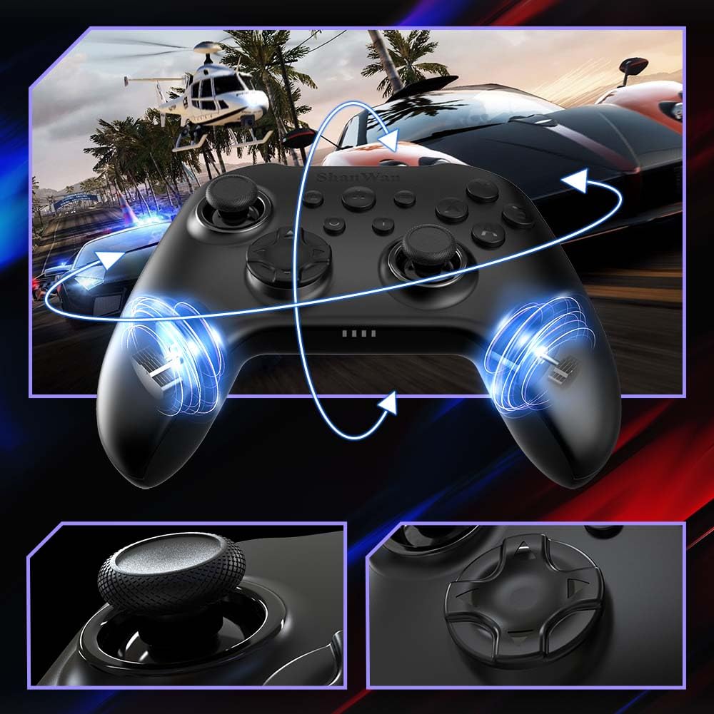 ShanWan Wireless Controller for PC, iPhone, Android, Switch, Steam, Gamepad 2.4G Bluetooth Controller with Hall Effect Trigger,Turbo,Rumble Vibration (Black) - Image 2
