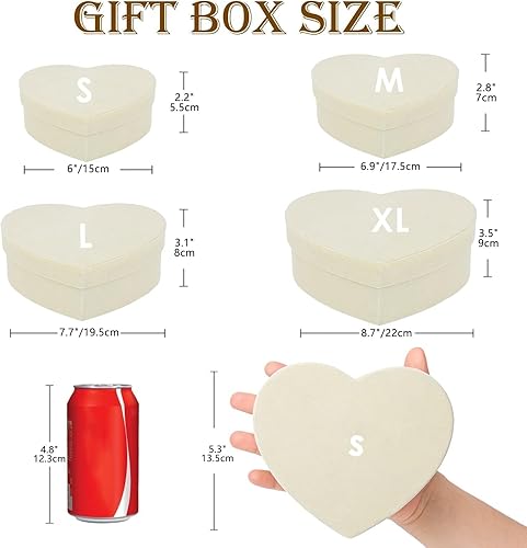 Miniatura 3 de GnFlus Cajas de regalo en forma de corazón con tapas para regalos, paquete de 4 cajas de regalo de terciopelo blanco para arreglos, flores, bodas,