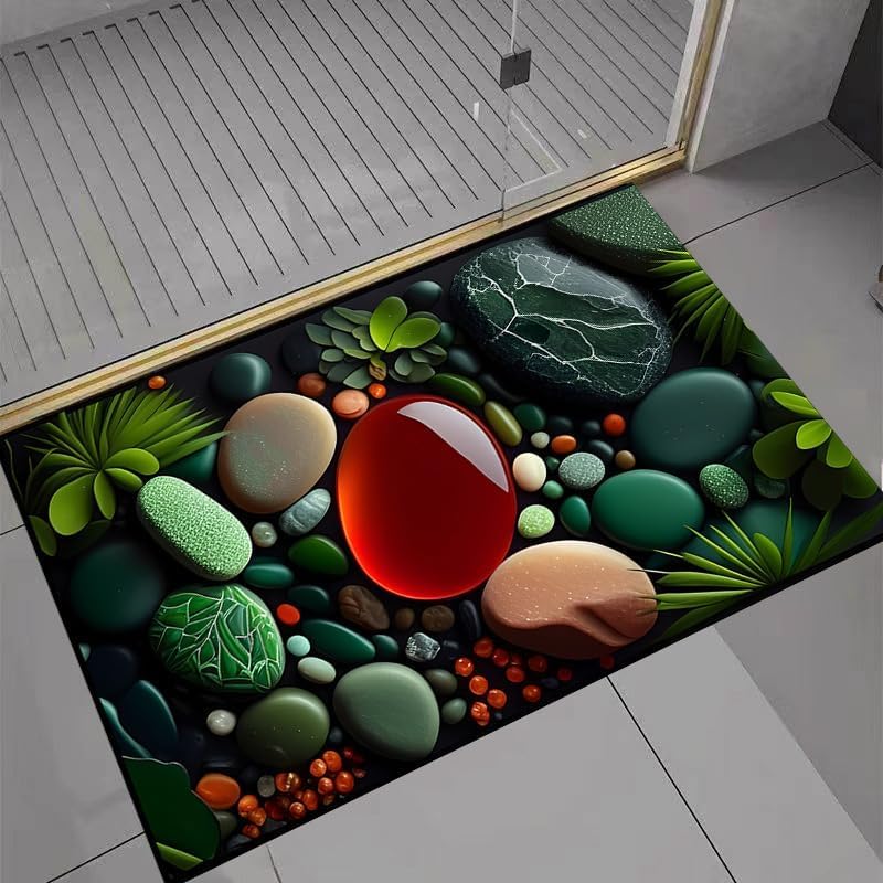 Tapis de salle de bain anti-moisissure à galets verts super absorbant 50x80cm