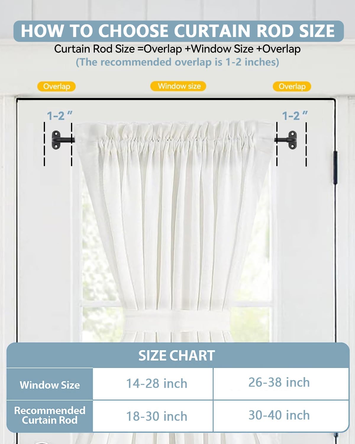 TYRON 1 Pack French Door Curtain Rod Adjustable 18-30 Inch, Black — product photo