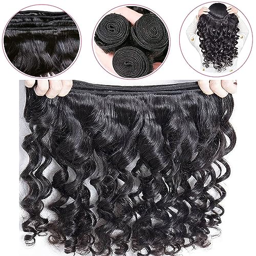 DaiMer Human Hair Bundles Loose Wave 3 Bundles 14 16 18 Inch 10A Grade Brazilian Virgin 100% Unprocessed Human Hair Loose Wavy Bundles Natural Black Weave Human Hair Extensions - Image 3