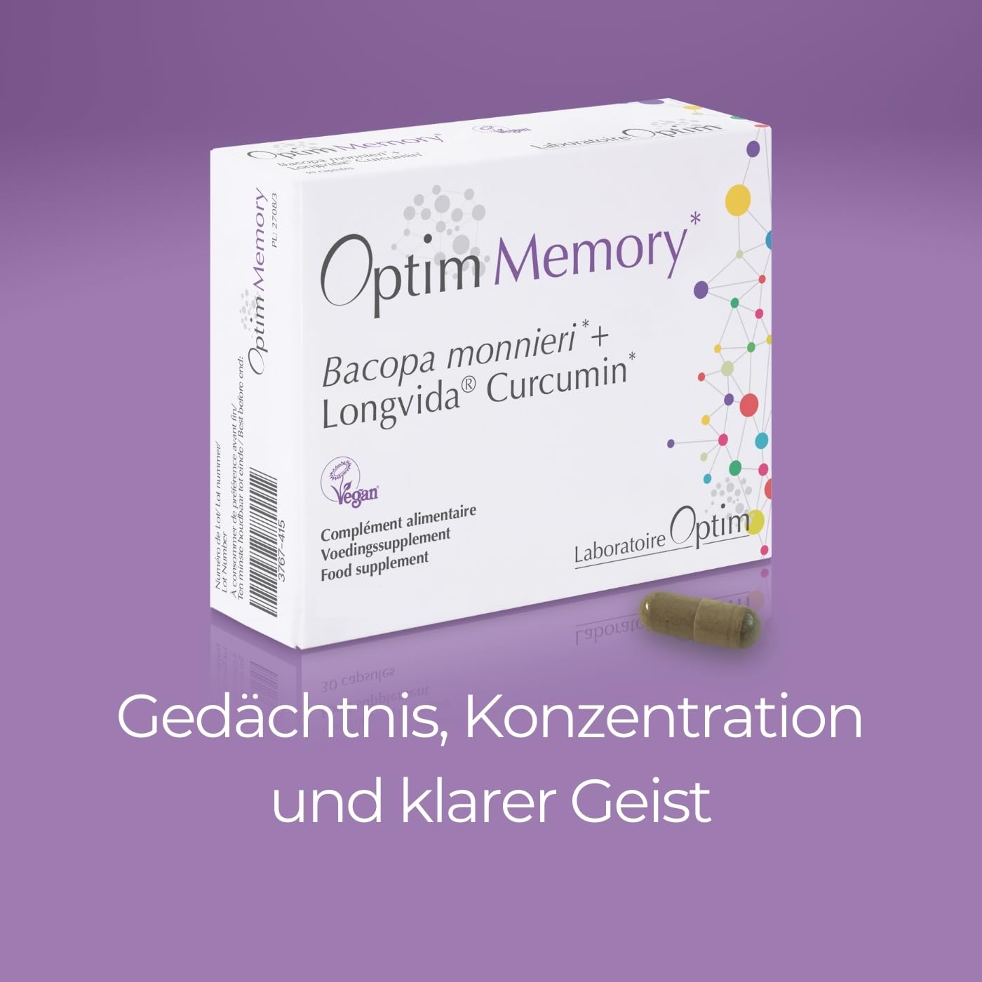OPTIM Memory – Bacopa Monnieri (Brahmi) & Longvida Curcumin Kapseln, 90 Stück | Gedächtnis- & Fokus-Supplement für Gehirn & Konzentration | Für Erwachsene & Studierende