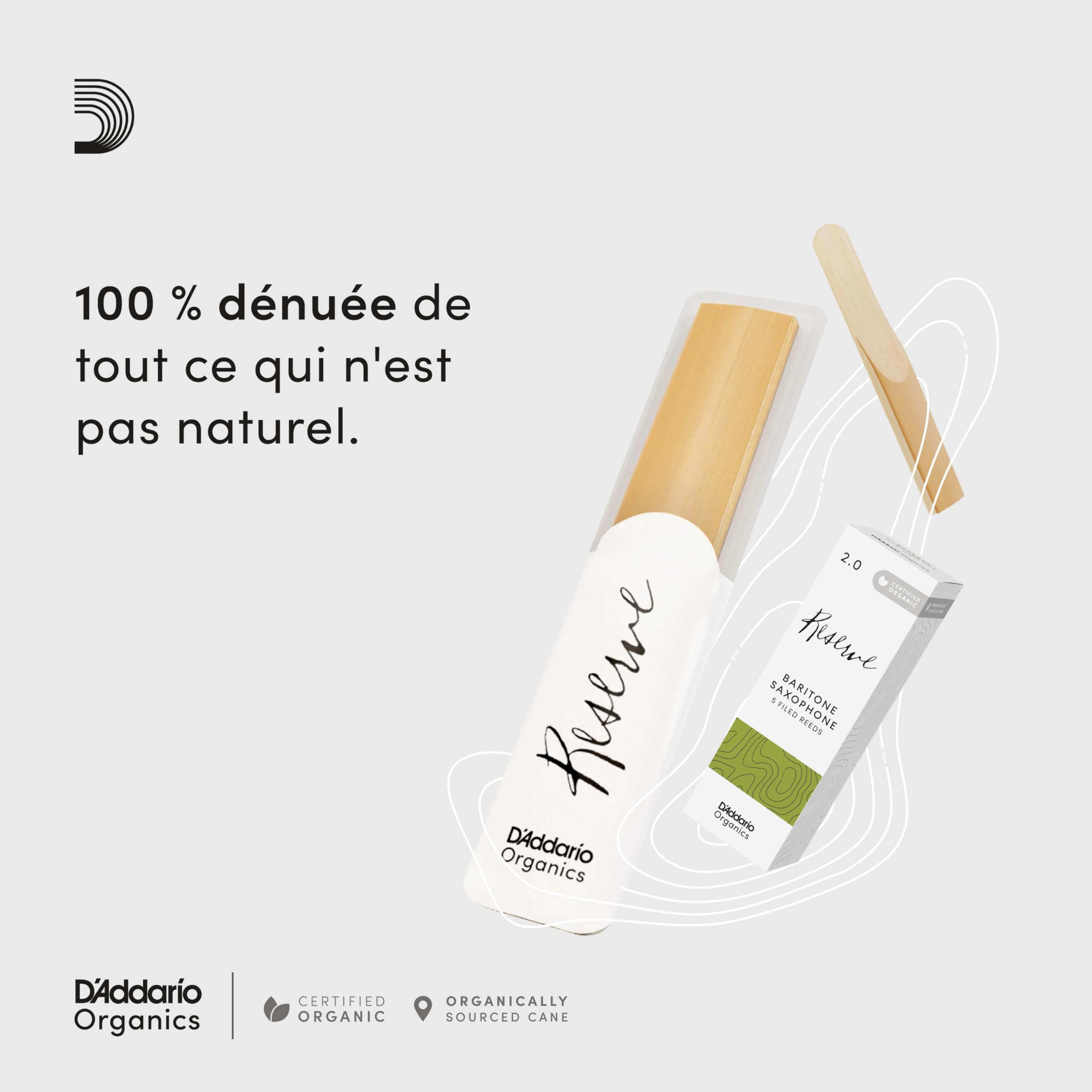 D'Addario Organique Reserve Alto Anches de Saxophone - Anches Sax - Le Premier et le Seul Roseau Biologique - 3.0+ Force, 10 Paquet