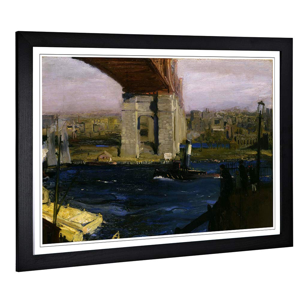 Big Box Art Framed Print of George Bellows Blackwell Island Bridge Design | Wall Art Picture | Home Decor for Kitchen, Living Room, Bedroom, Hallway, Black, A2 / 24.5x18 Inch / 62x45cm