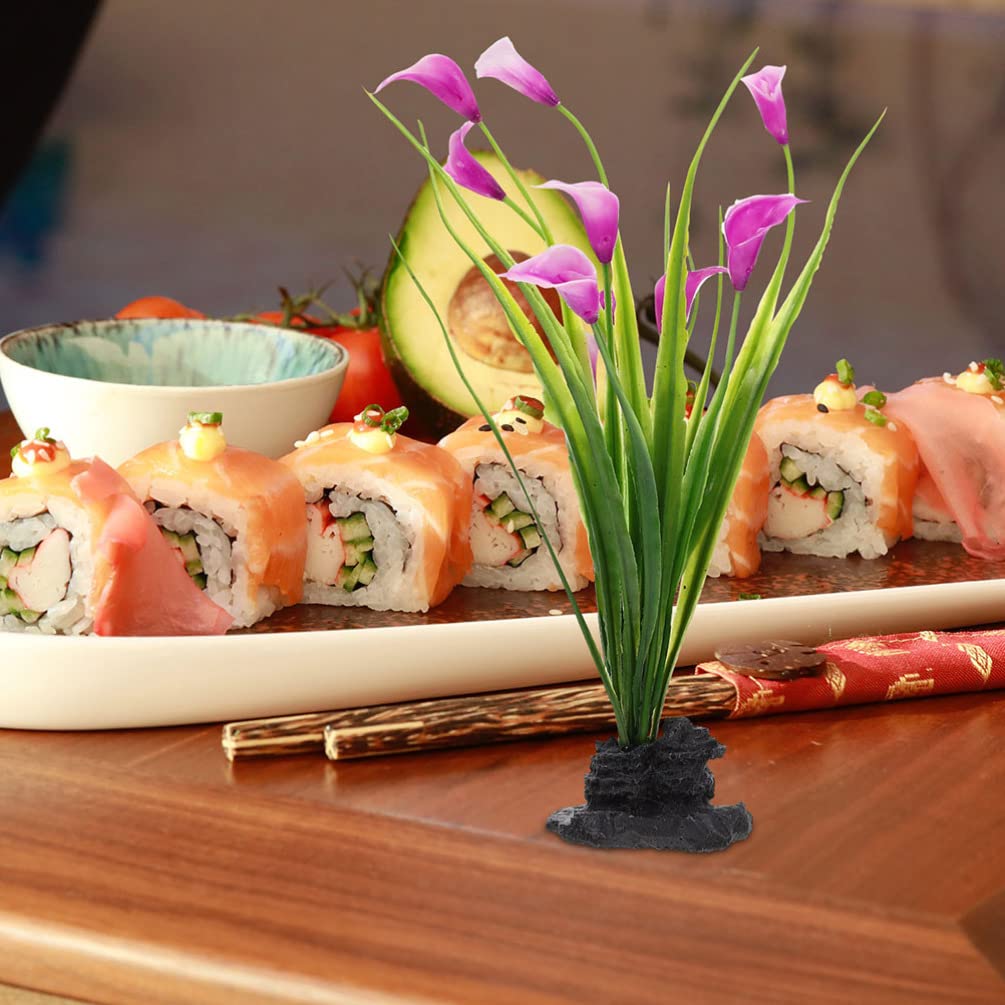 Operitacx Artificial Mini Flower 4Pcs Artificial Flowers Sushi Plate Decoration Fake Grass Plants Sashimi Serving Plate Decor Japanese Plate Ornaments for Home Bar Restaurant Sashimi Plate Decorations