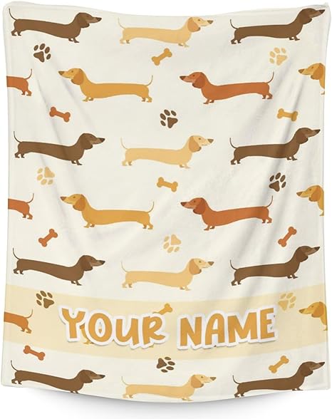 Custom Dachshund Throw Blanket for Women, Men - 60x80 Inches Twin Size - Soft Fluffy Cozy Blankets Gift - Beige Cute Blanket Throws for Bed, Sofa, Winter