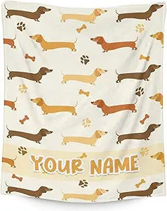 Custom Dachshund Throw Blanket for Women, Men - 60x80 Inches Twin Size - Soft Fluffy Cozy Blankets Gift - Beige Cute Blanket Throws for Bed, Sofa, Winter