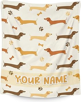 Custom Dachshund Throw Blanket for Women, Men - 60x80 Inches Twin Size - Soft Fluffy Cozy Blankets Gift - Beige Cute Blanket Throws for Bed, Sofa, Winter