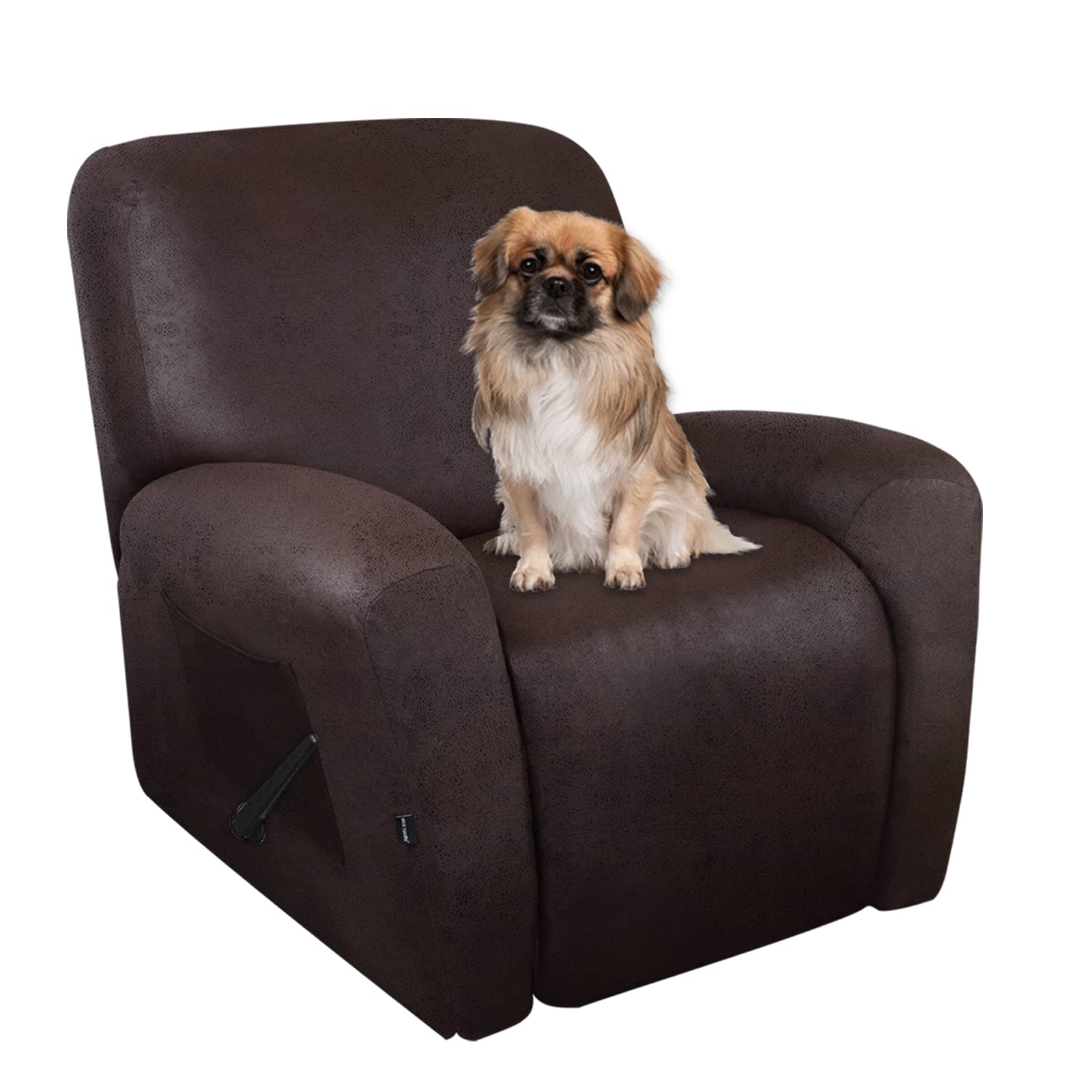 ANARACHON Recliner Chair Covers Leather Like, 4 Pieces Recliner Cover for Recliner Chair, Soft Sofa Slipcover Furniture Protector Washable Sofa Cover for Pets Kids (Chocolate)