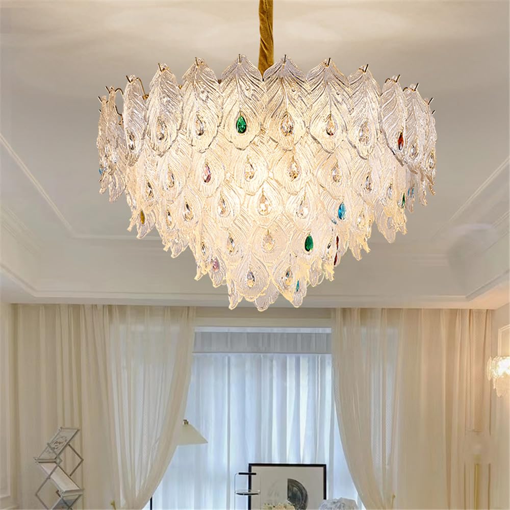 CSXSXAUO Contemporary Crystal Pendent Lamp LED Fashion Luxury Golden Living Room Restaurant Bedroom Villa Hotel Duplex Building Staircase Chandelier (C D80CM)