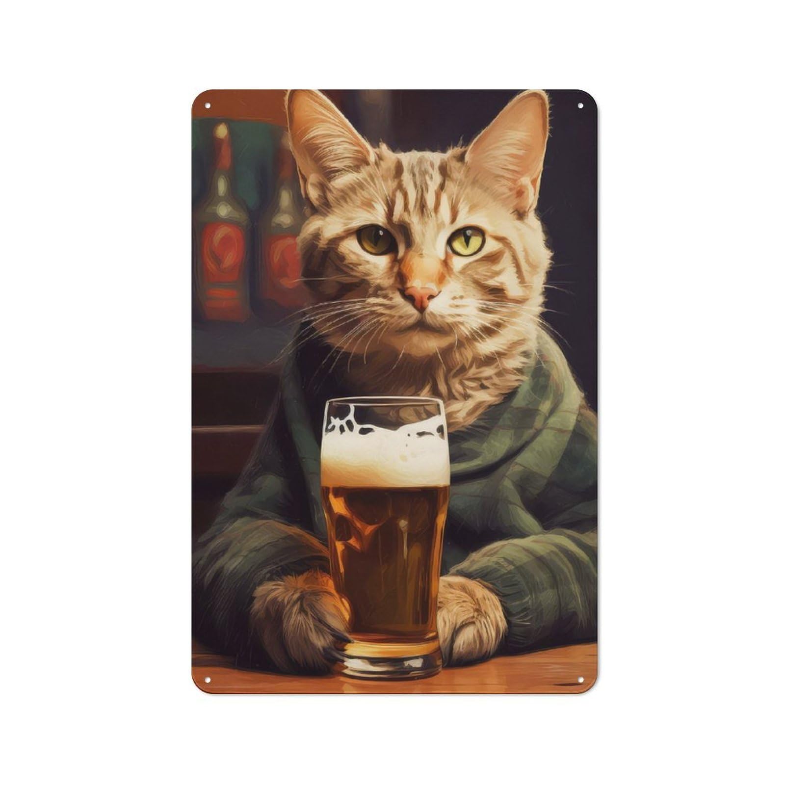 Junmoney The Drinking Cat Beer Retro Tin Wall Plaque 30X20cm Featuring For Pub Or Café, New-Space Wall Decor For Pub Decor Enthusiasts