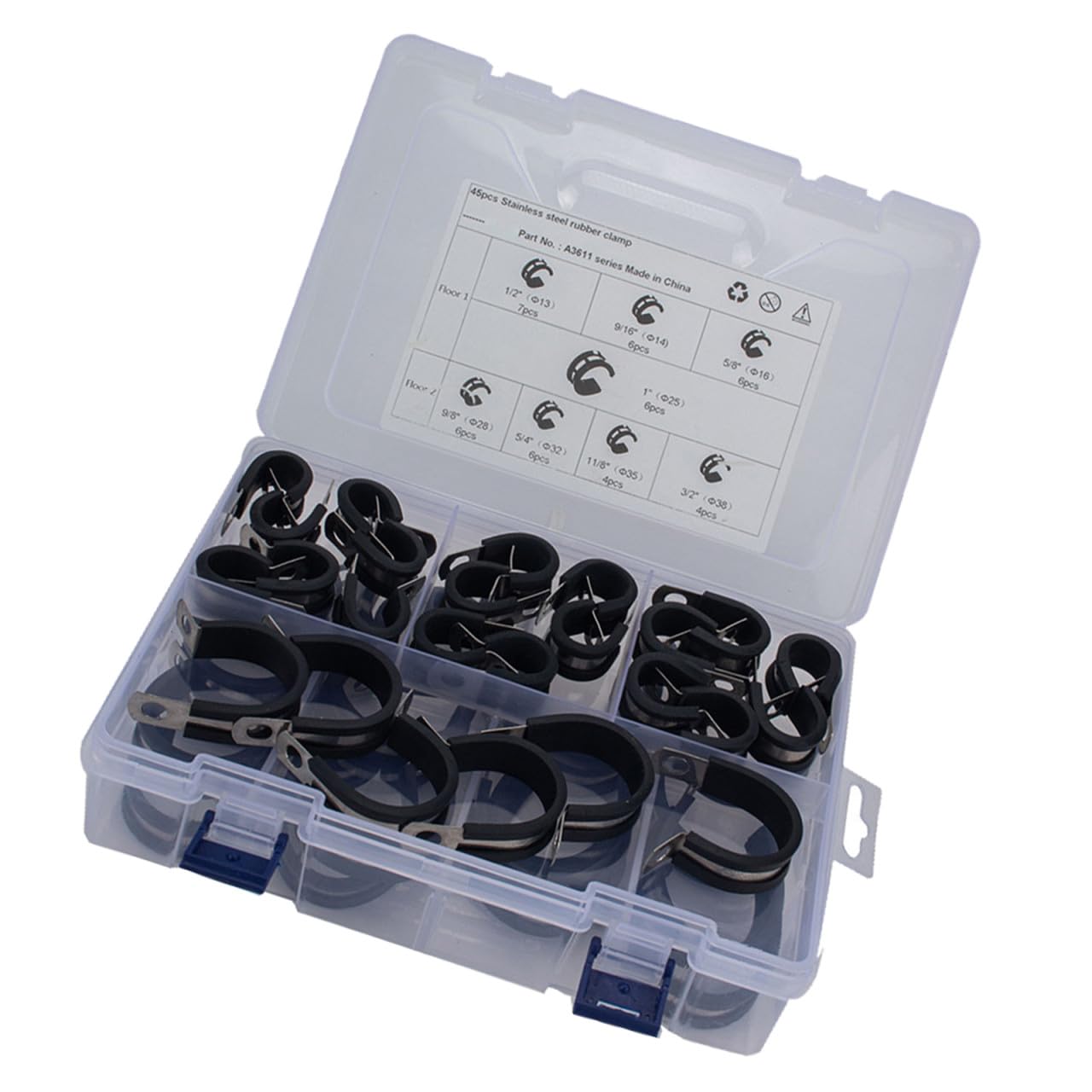 45pièces Collier de Serrage Forme de R Pince Acier Inoxydable Doublé de Caoutchouc pour Protection et Maintien