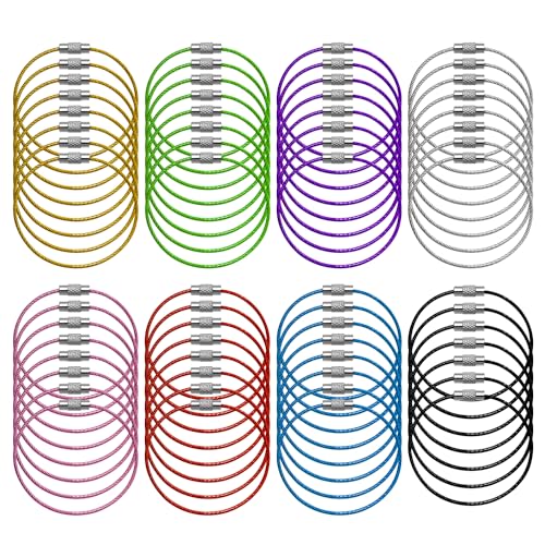 MEMOFYND - MEMOFYND 64 Pieces Key Ring Wire Rope, Large Key Ring, Stainless Steel Key Ring, Nylon Coated Wire Rope, Colorful Key Ring