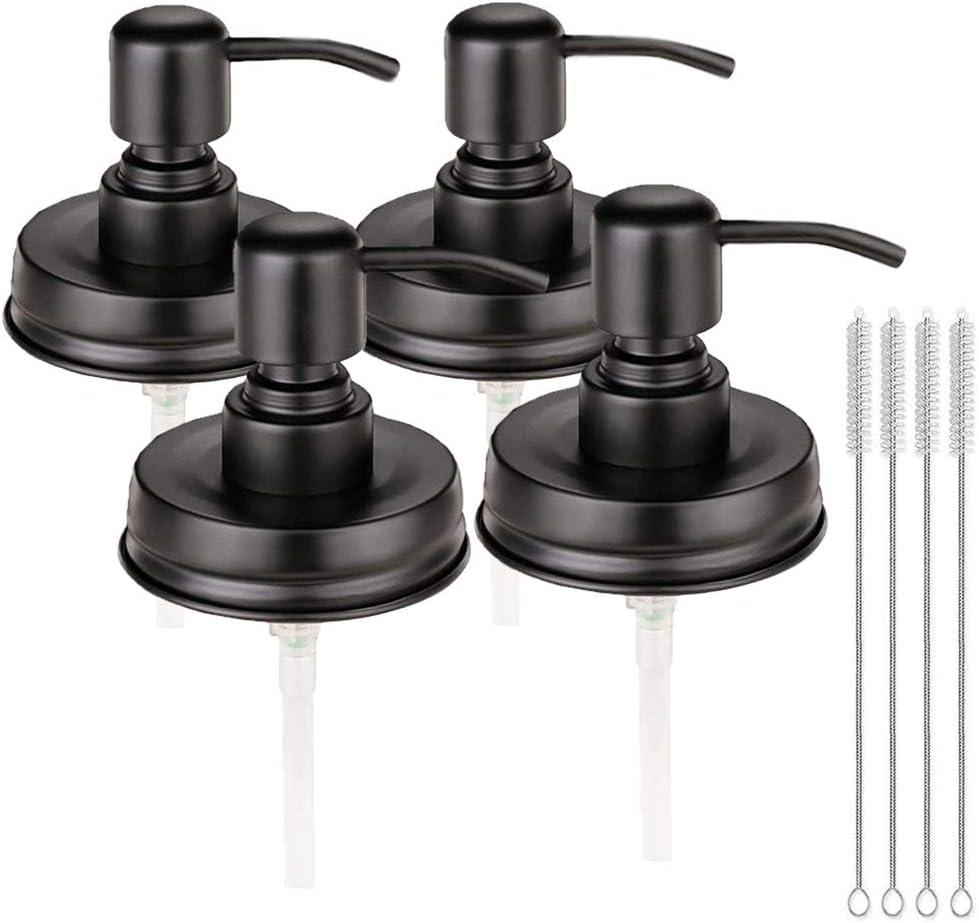 4 Pack Mason Jar Soap Dispenser Lids with Pumps, Rustproof Stainless