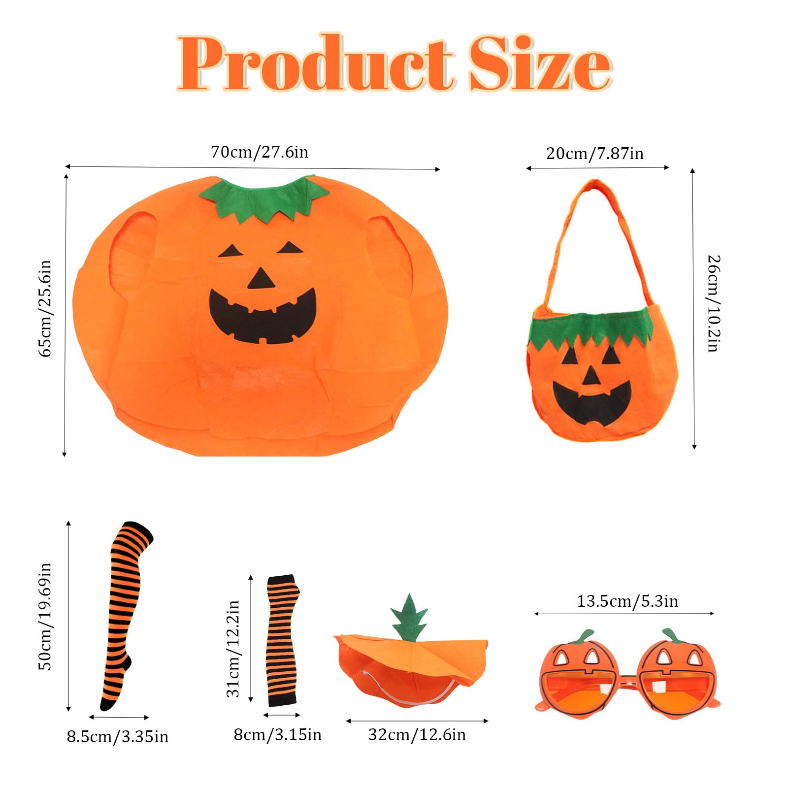 MAINOSHY Halloween Pumpkin Costume with Pumpkin Hat Candy Bag Striped Tights Stockings Striped Gloves Halloween Party Fancy Dress Clothes Outfits for Halloween Dress Up Party - Image 2