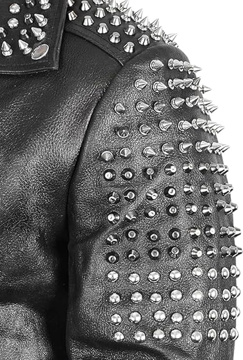 Men's Skull Printed Brando Rockstar Studded Leather Jacket - New Gothic Trending Punk Rock Handmade Motorcycle Skull Jacket4