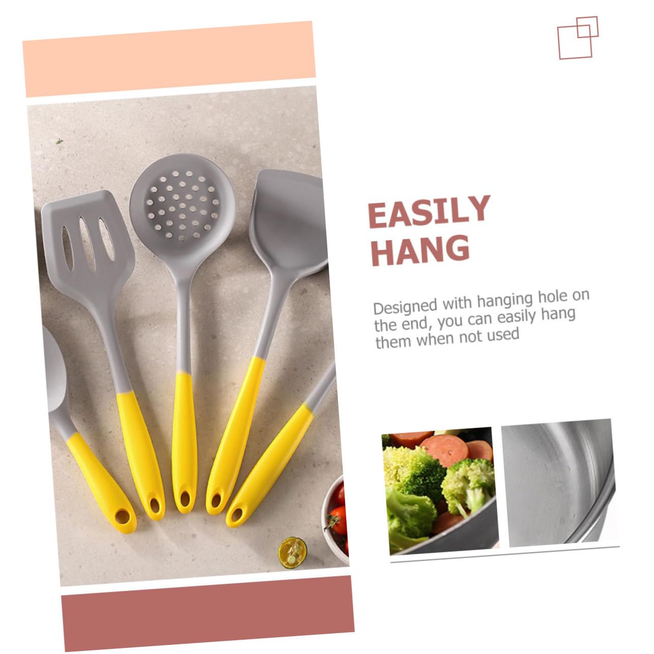 Ipetboom Utensili da Cucina in Silicone Utensili per Pentole Antiaderenti Spatola da Cucina Cucchiaio da Zuppa per Appendere Manico Termoisolante Facile da Usare