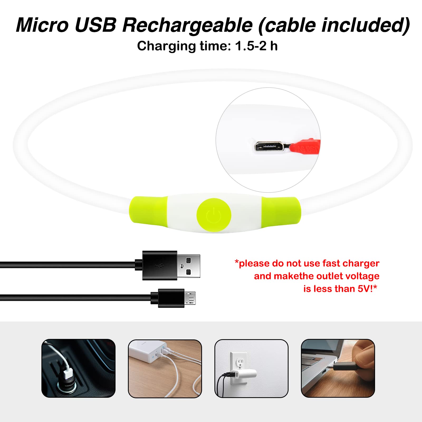 Collare per cani luminoso ricaricabile tramite USB, collare per cani a LED per sicurezza notturna, collare per cani in TPU tagliabile, che si illumina al buio, per cani di taglia piccola, media e