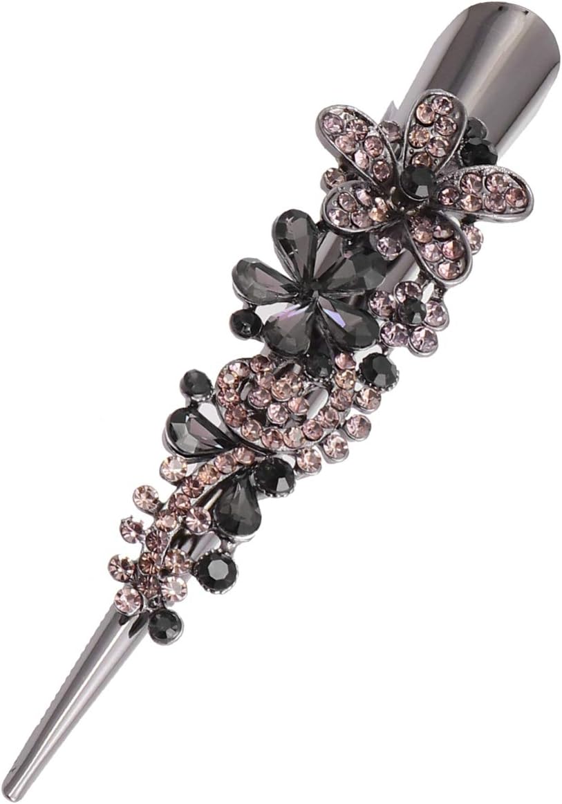 FRCOLOR Flat Hair Clips Rhinestone Duckbill Clip Alligator Metal Hair Clips Rhinestone Flower Hair Barrettes Beak Clip for Women Grey Duckbill