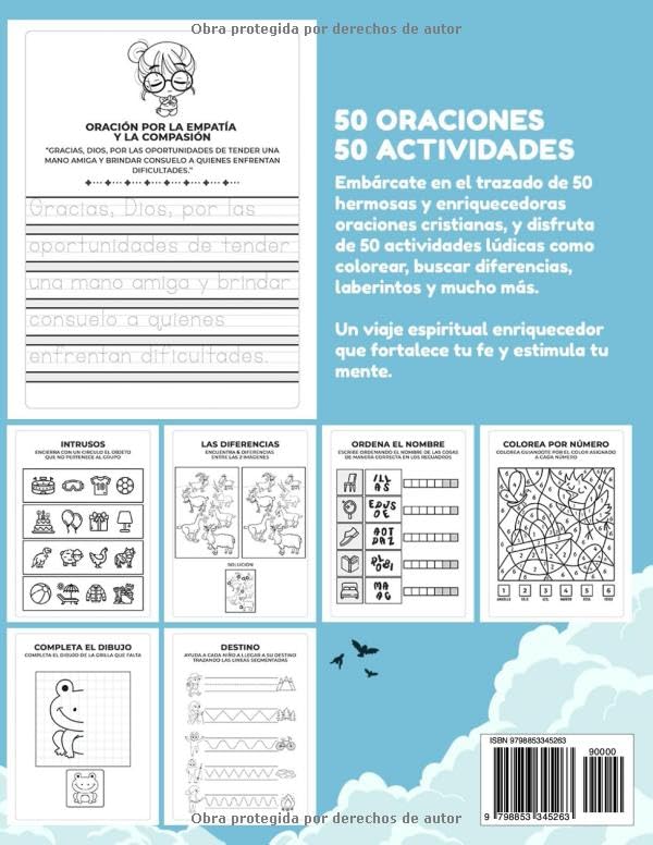 Miniatura 2 de MI PEQUEÑO LIBRO DE ORACIONES - Con juegos educativos para niños en español 50 oraciones cristianas para leer y trazar + 50 actividades para