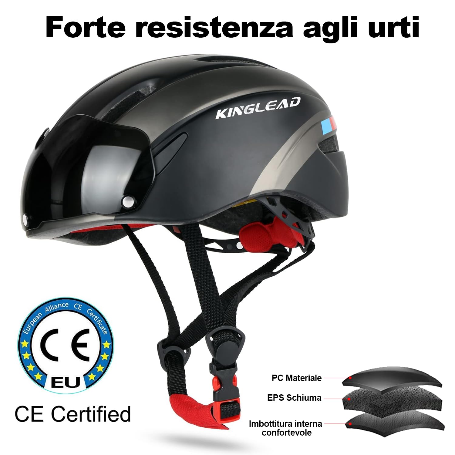 KINGLEAD Casco da Bici per Uomo e Donna, MTB Con Visiera Rimovibile, Traspirante Ultraleggero e Regolabile